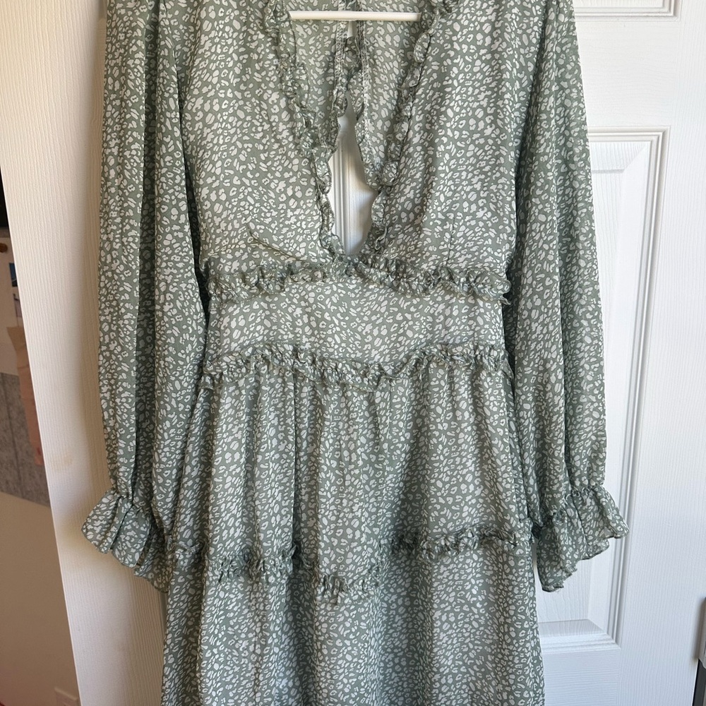 Elegant Sage Long Sleeve Dress